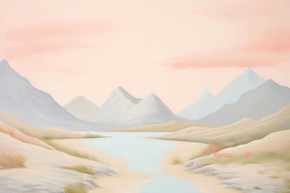Painting of mountain landscape backgrounds outdoors nature.