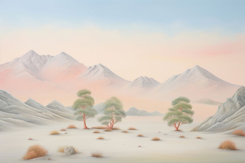 Painting of mountain landscape nature ground art.