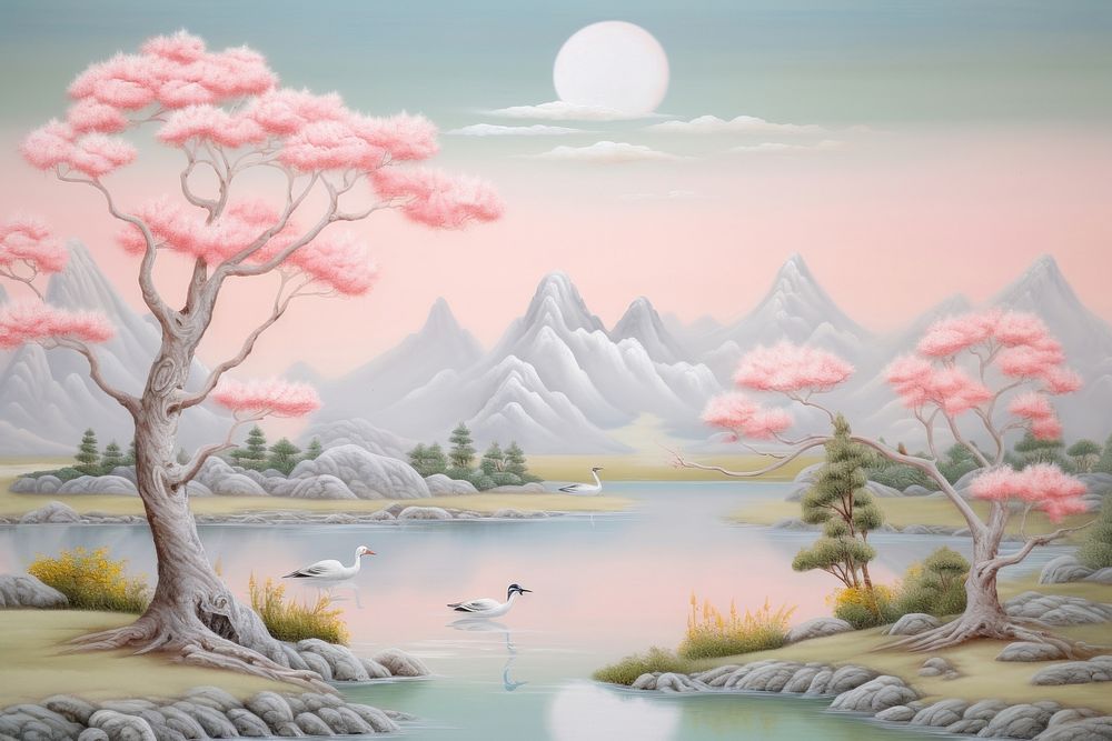 Painting of nature landscape outdoors plant tranquility.