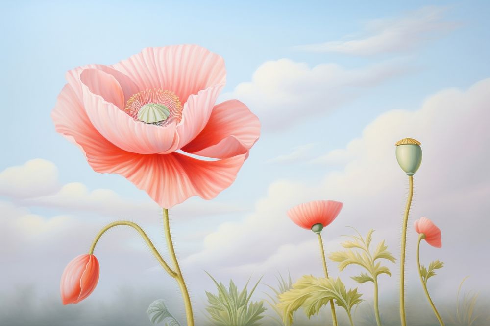 Painting of poppy in nature flower plant petal.