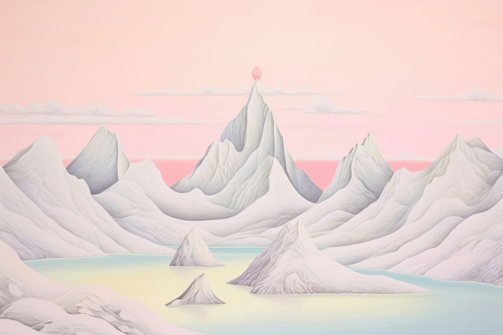 PNG Painting of snow mountains backgrounds drawing nature.