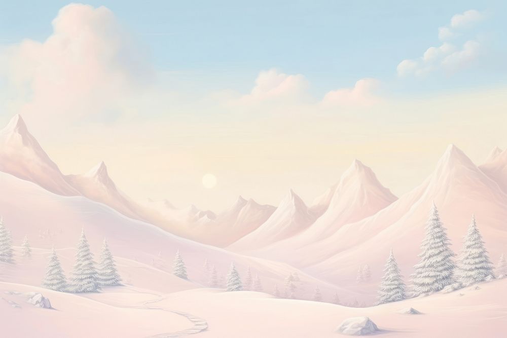 PNG Painting of snow mountains backgrounds landscape panoramic.