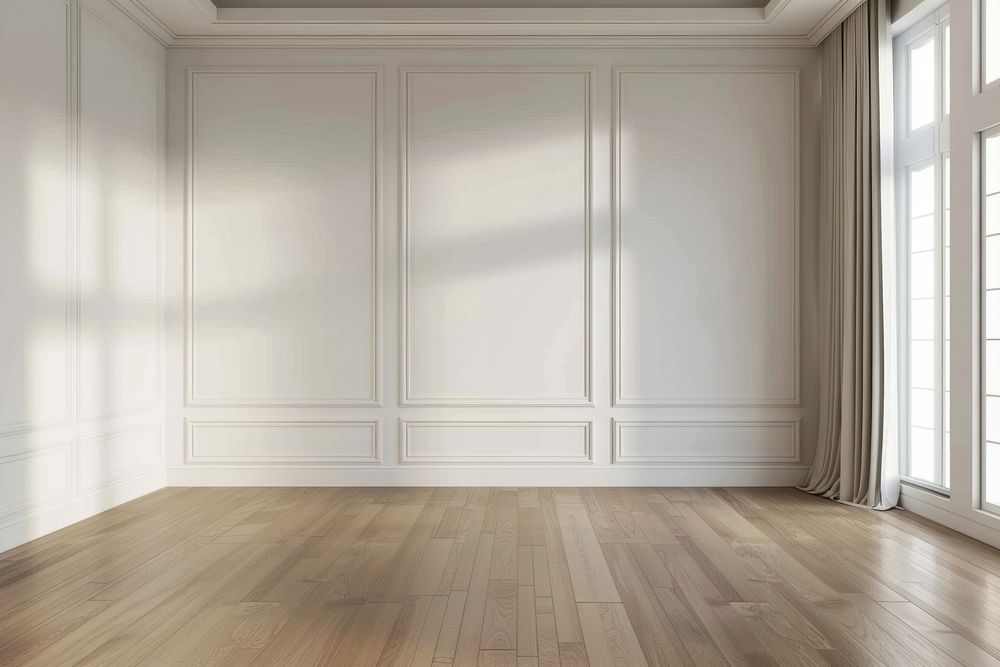 White empty wall flooring room wood.
