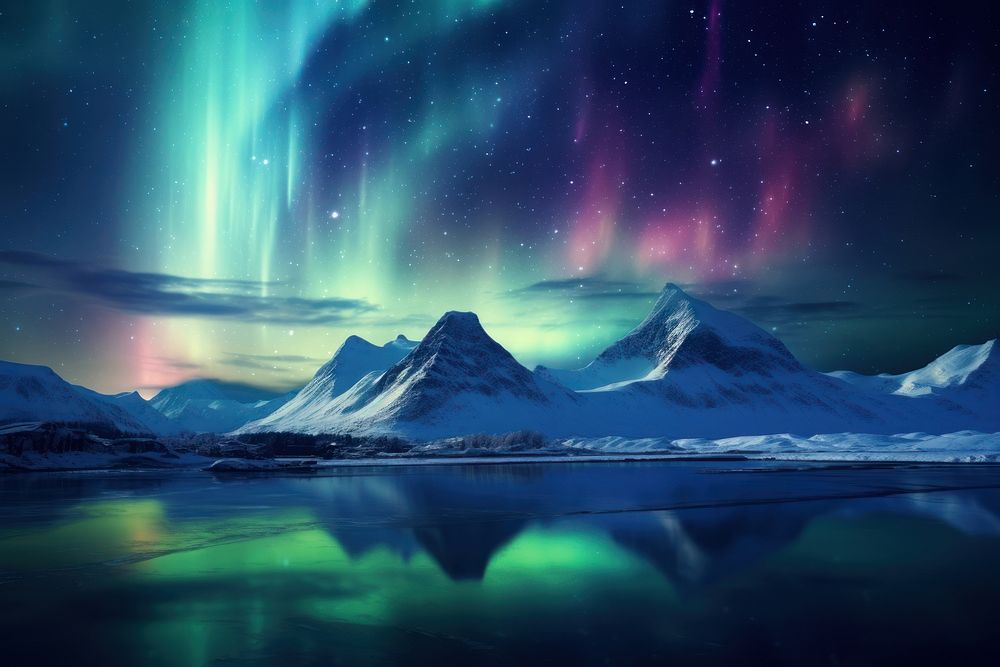 Aurora landscape panoramic mountain.