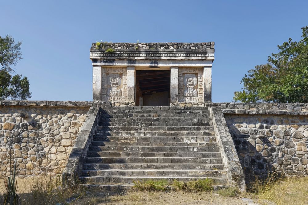 Aztec temple landmark sky fortification.