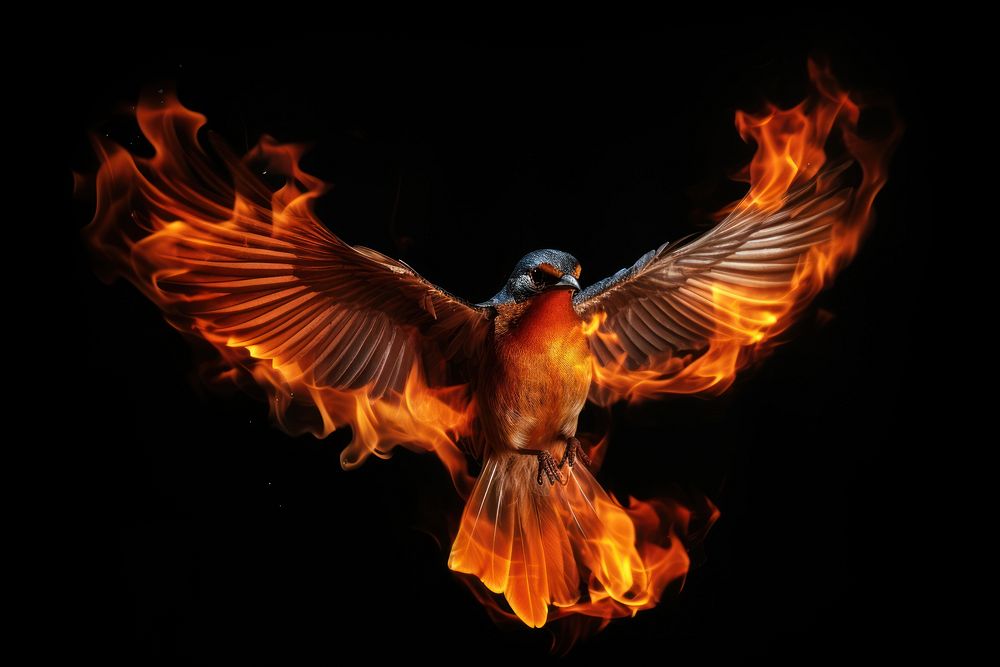 Bird fire flame animal flying beak.