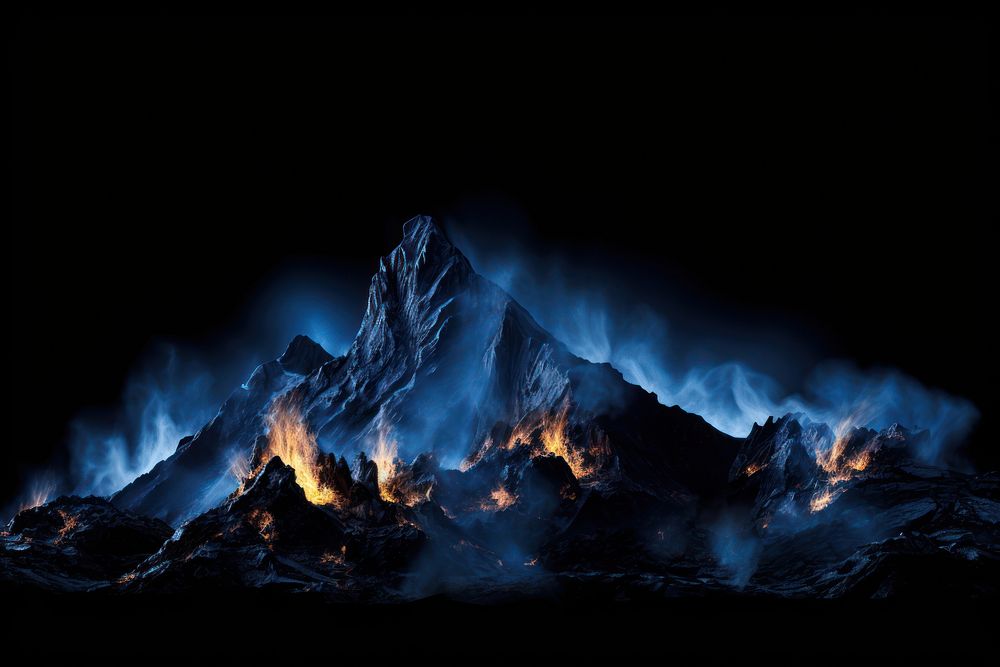 Blue mountain fire flame volcano bonfire nature.