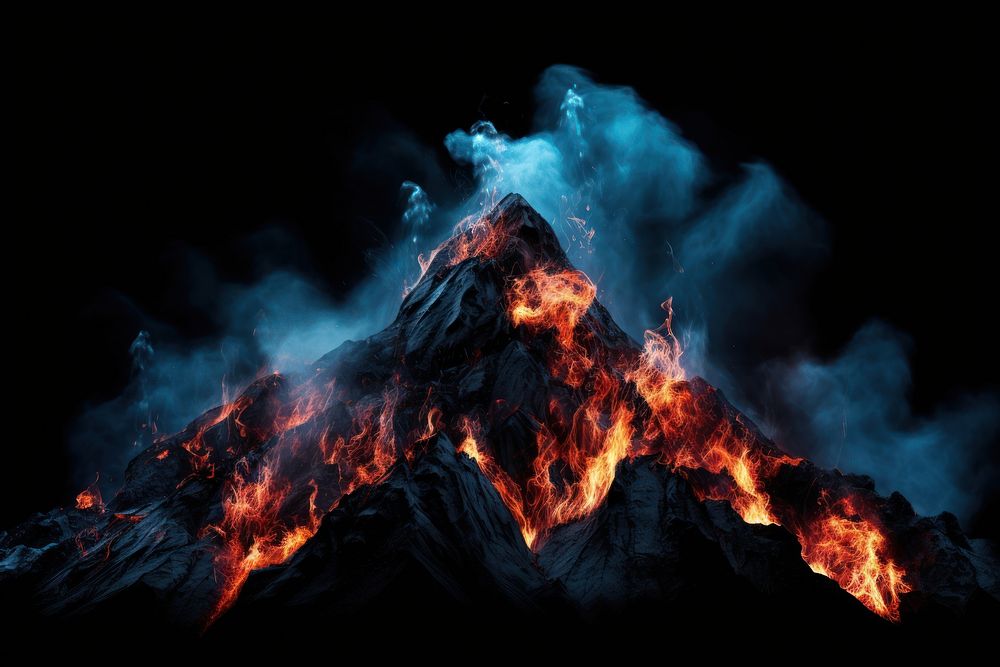 Blue mountain fire flame outdoors volcano bonfire.