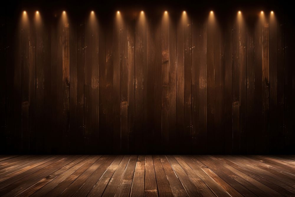 Brown wooden backdrop floor backgrounds spotlight.