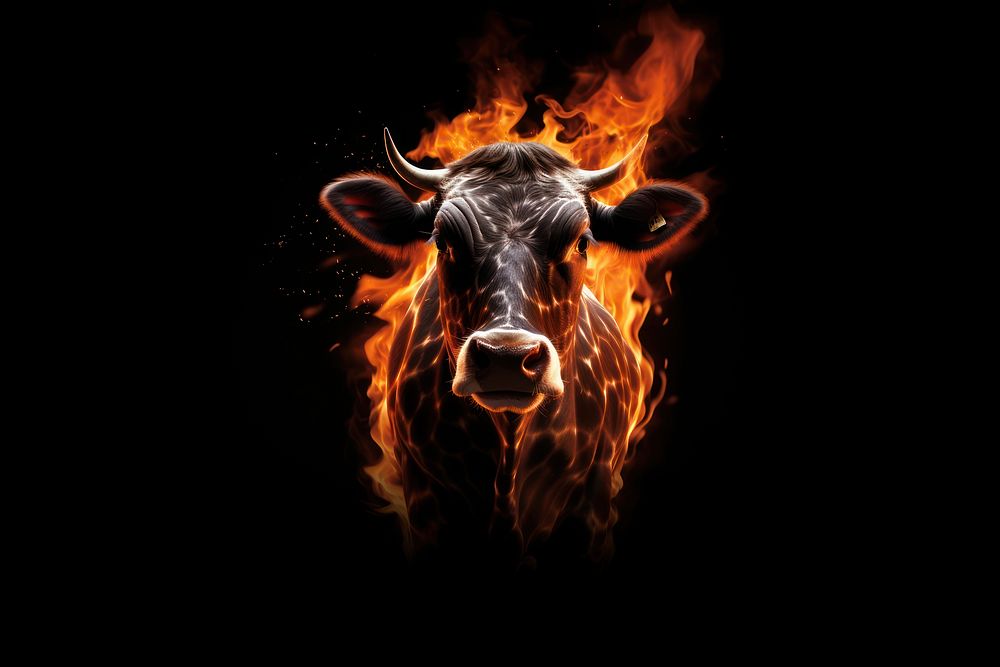 Cow fire flame livestock cattle mammal.