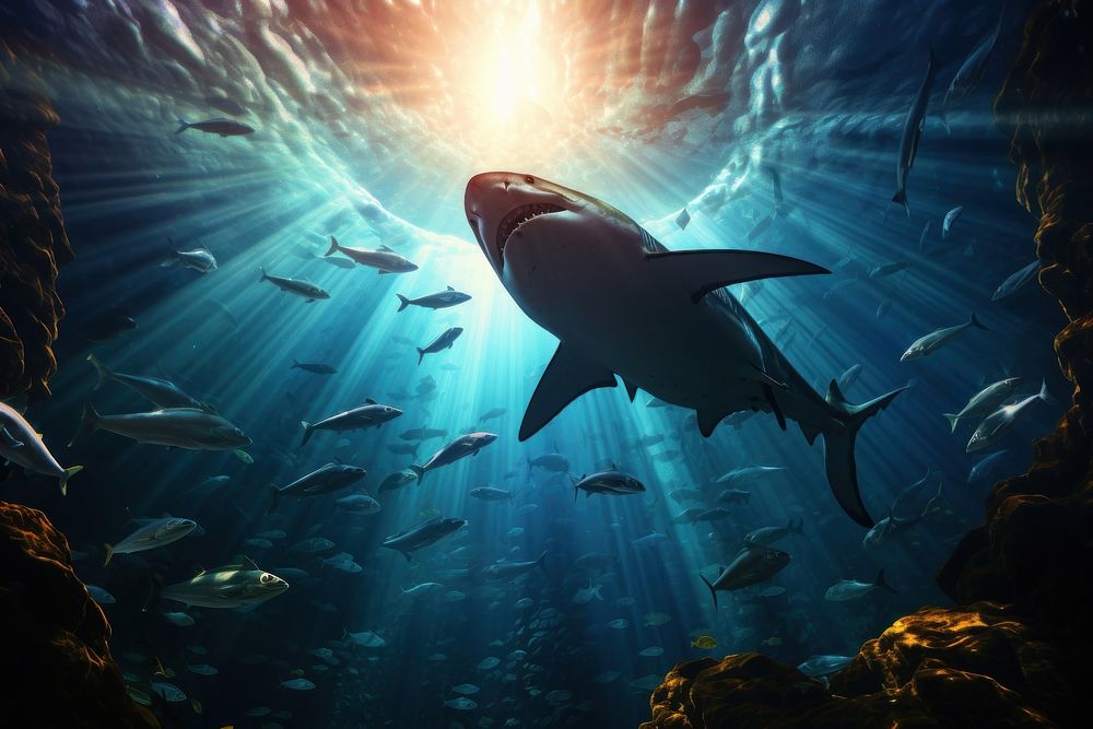 Sharks in the cave of a shallow ocean outdoors animal nature.