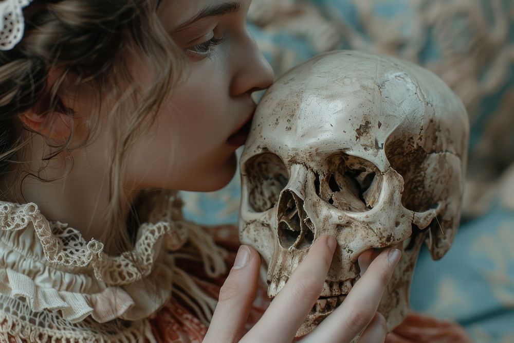 Hand holding a human skull portrait photo photography.
