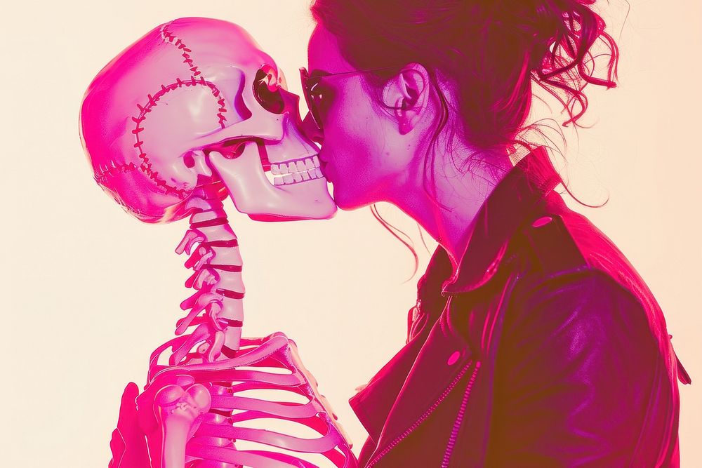 Dances with a human skeleton adult woman photo.