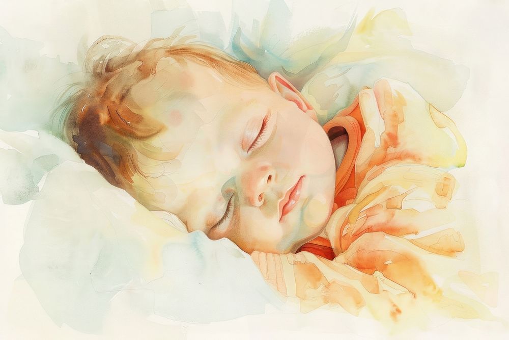 Baby sleeping painting portrait comfortable.