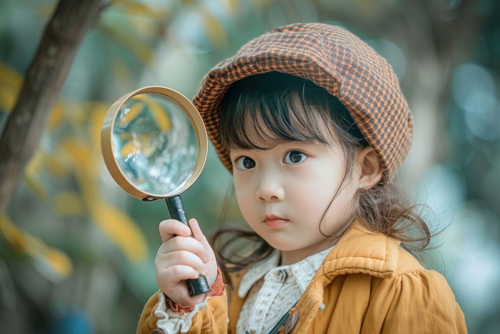 Child holding a tiny magnifying glass photo photography innocence.