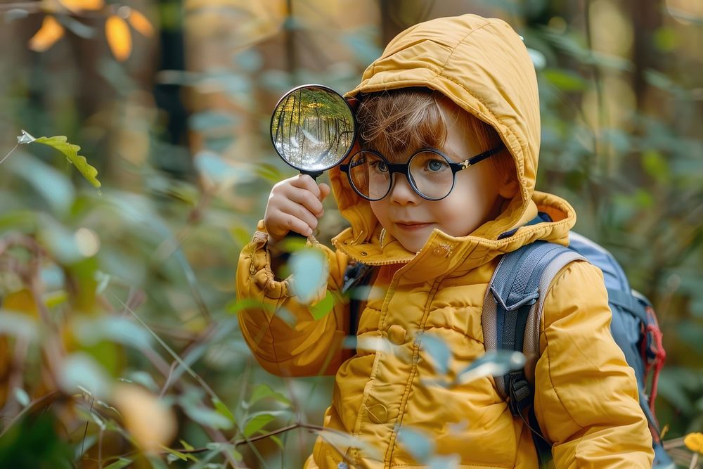 Child holding magnifying glasses photo photography protection.