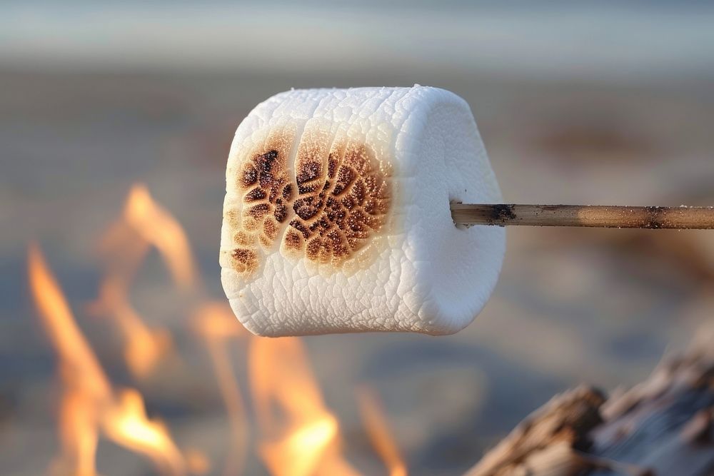 Roasting marshmallow fire corrosion outdoors.