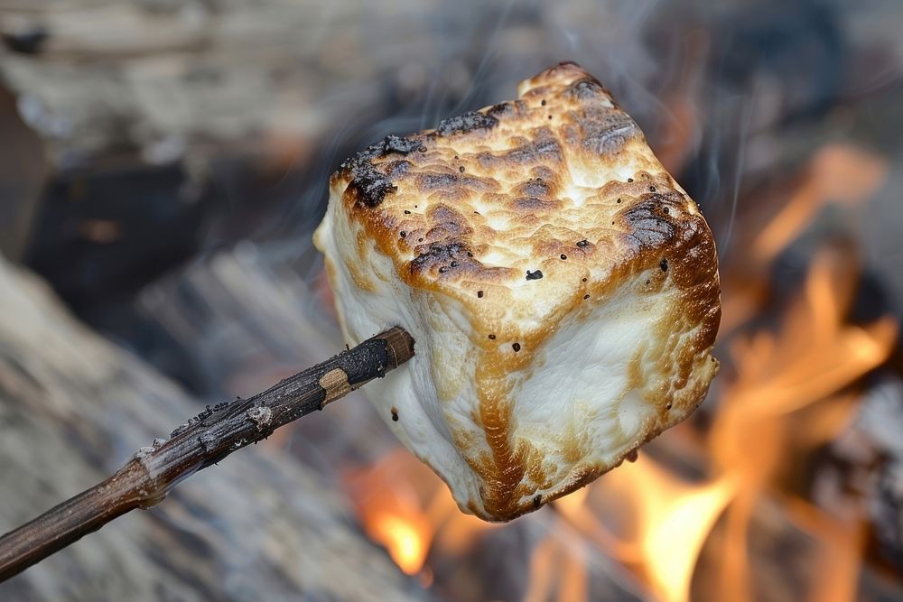 Roasting marshmallow food fire freshness.