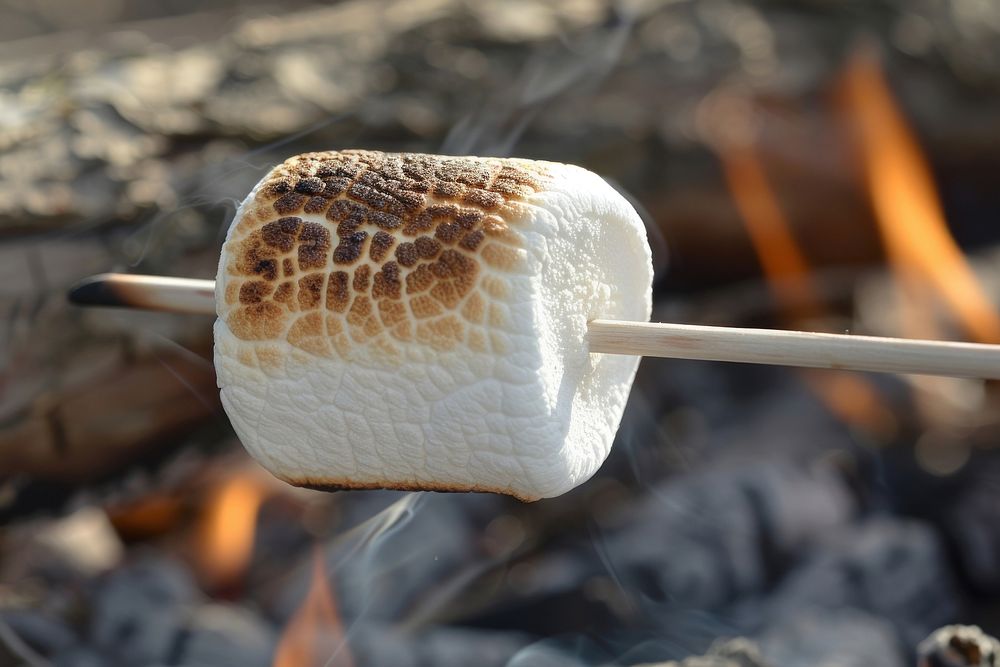 Roasting marshmallow fire food outdoors.