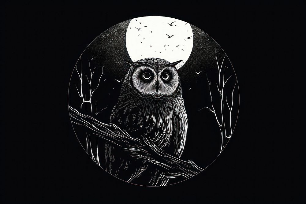 Silkscreen of owl nature astronomy animal.