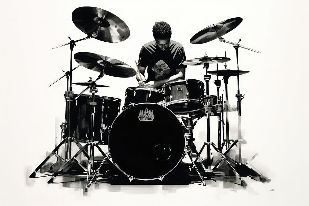 Silkscreen of drummer drums percussion musician.