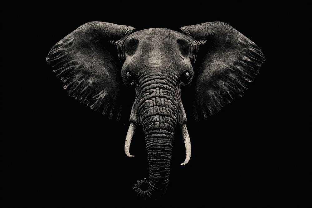 Silkscreen of elephant wildlife animal mammal.