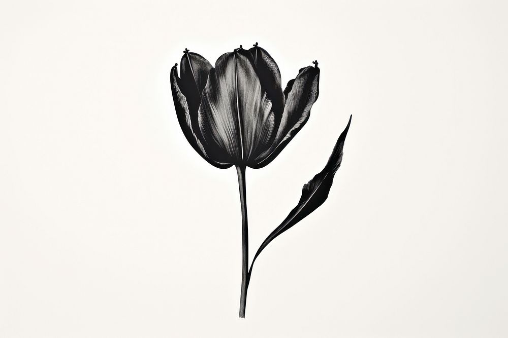 Silkscreen of tulip flower drawing nature sketch.