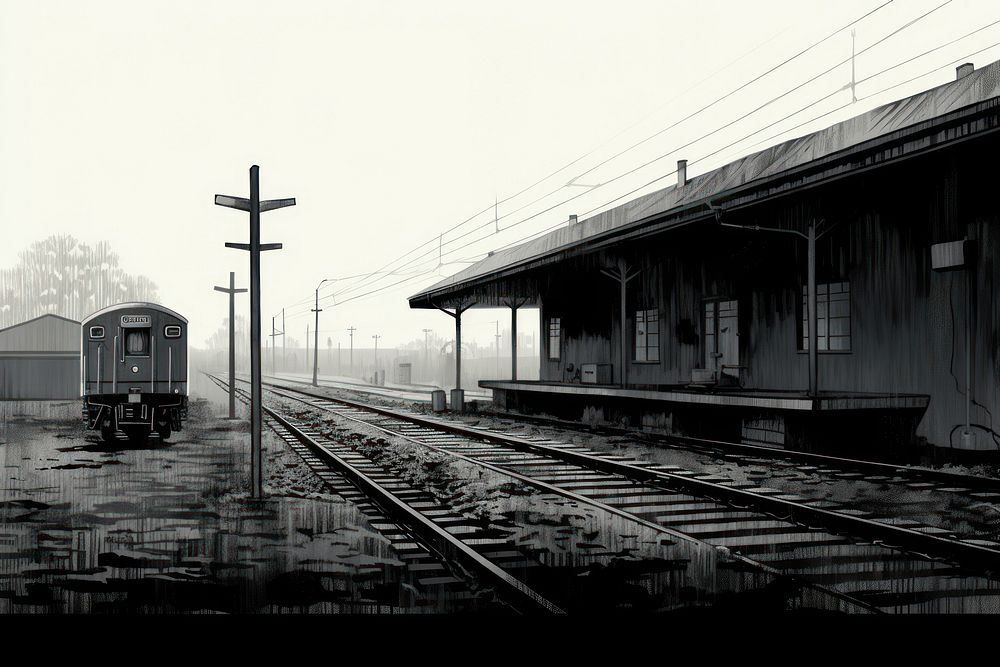 Silkscreen of train station vehicle railway black.
