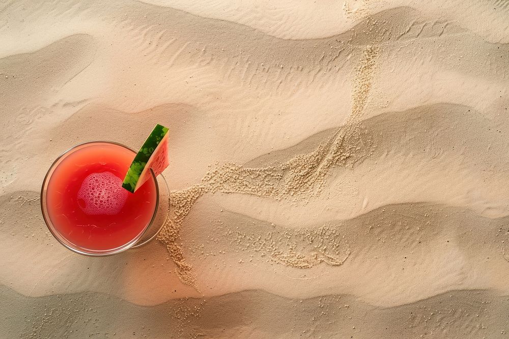 Watermelon juice on sand cocktail drink fruit.