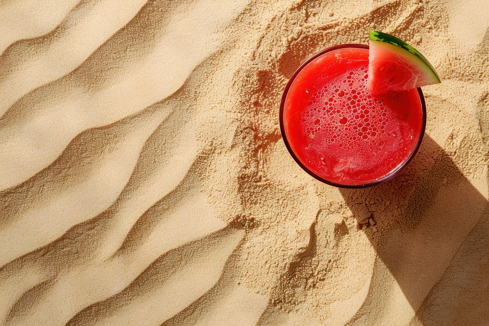 Watermelon juice on sand outdoors fruit food.
