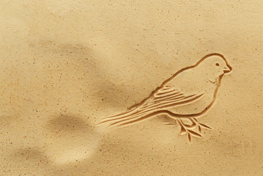 Bird icon drawing on sand footprint outdoors nature.