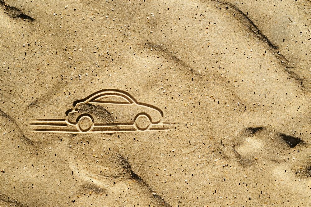 Car icon drawing on sand backgrounds outdoors vehicle.