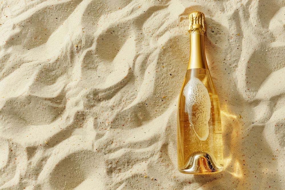 Champagne on sand outdoors bottle drink.