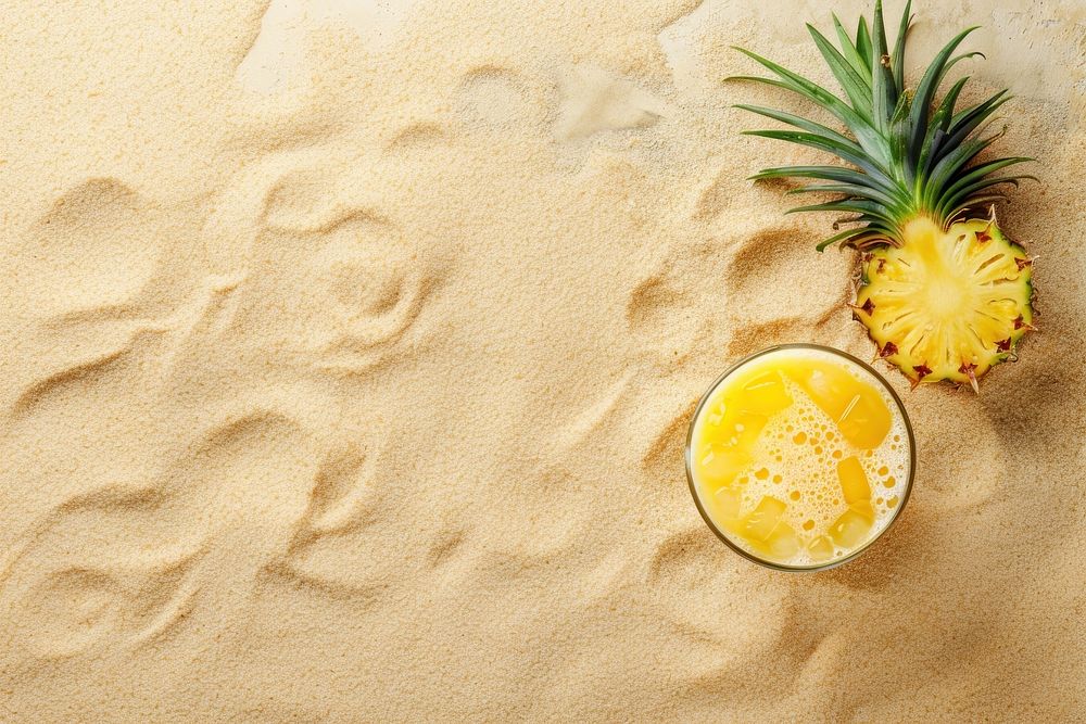 Pineapple juice on sand outdoors plant fruit.