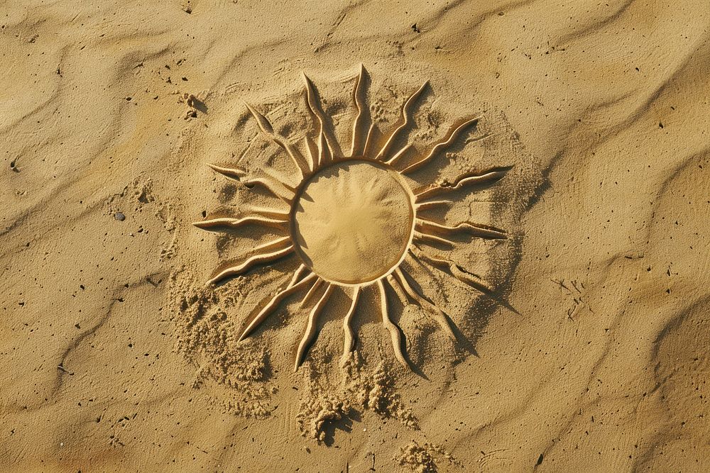 Sun icon drawing on sand backgrounds outdoors nature.