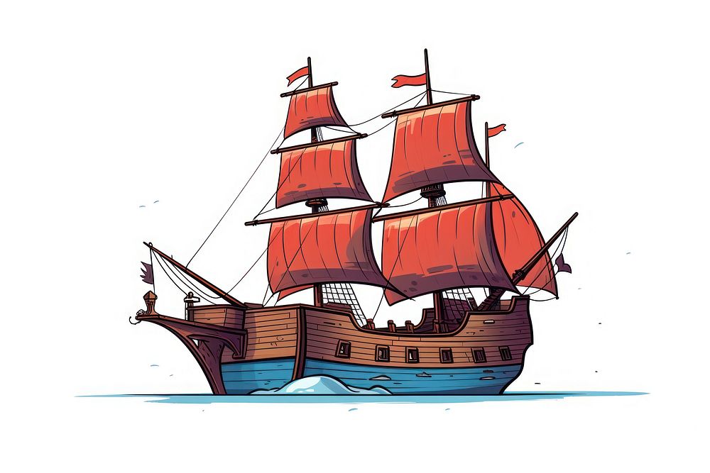 Pirate ship sailboat vehicle drawing.