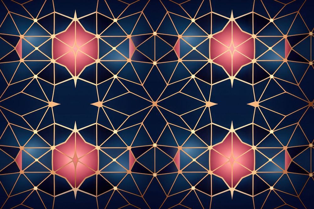 Ramadan modern geometric style pattern blue kaleidoscope illuminated.