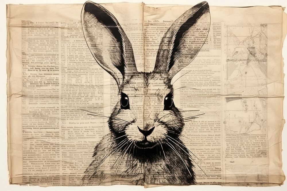 Ephemera rabbit paper art newspaper animal.