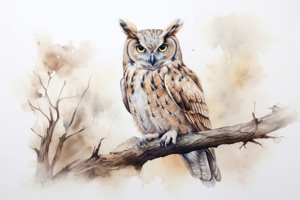 Owl full body painting animal bird.