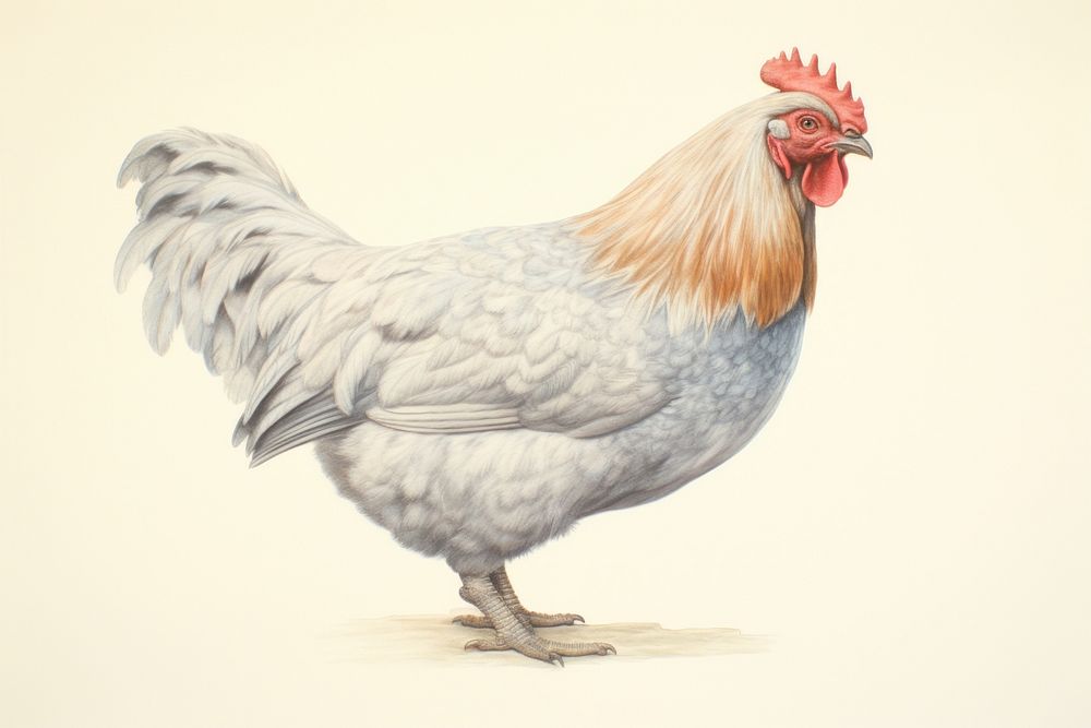 A chicken full body poultry animal bird.