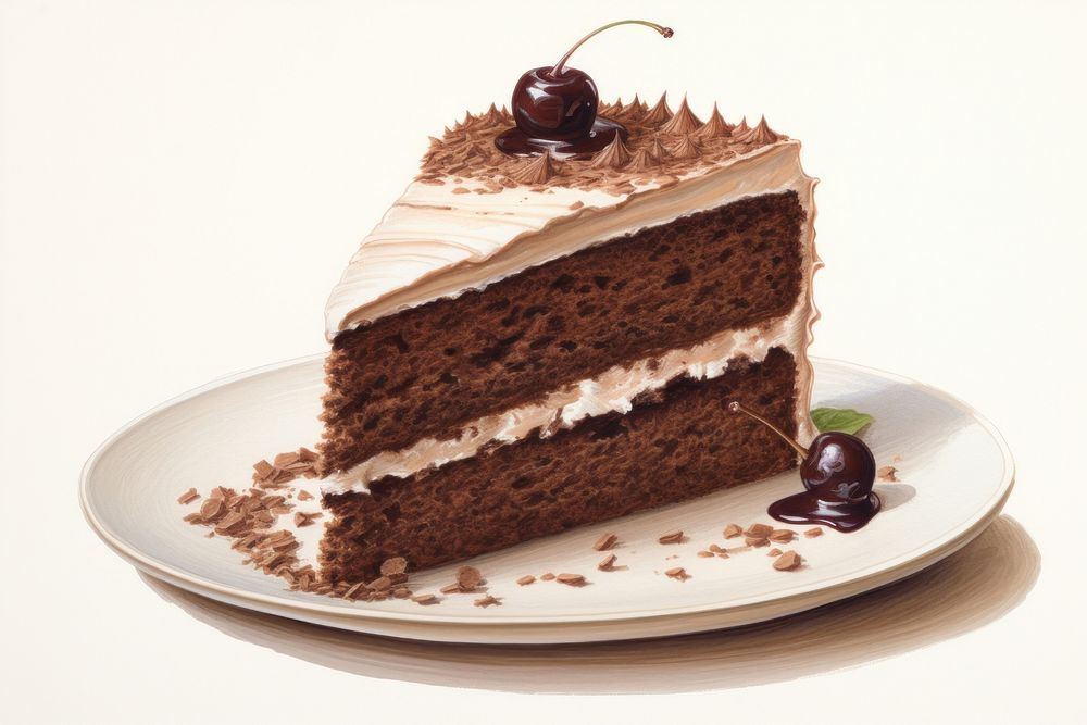 Chocolate cake dessert cream plate.