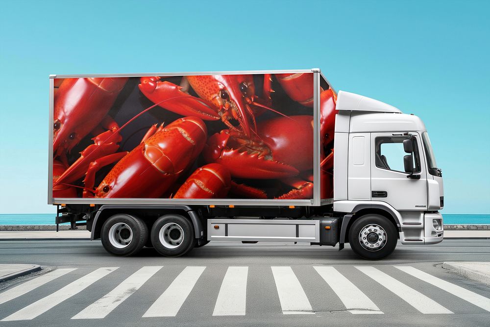 Seafood delivery lorry truck