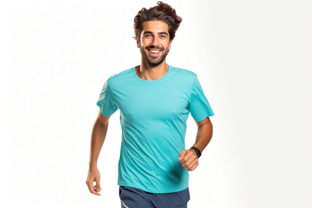 Man Jogging wear color t-shirt portrait jogging sleeve.