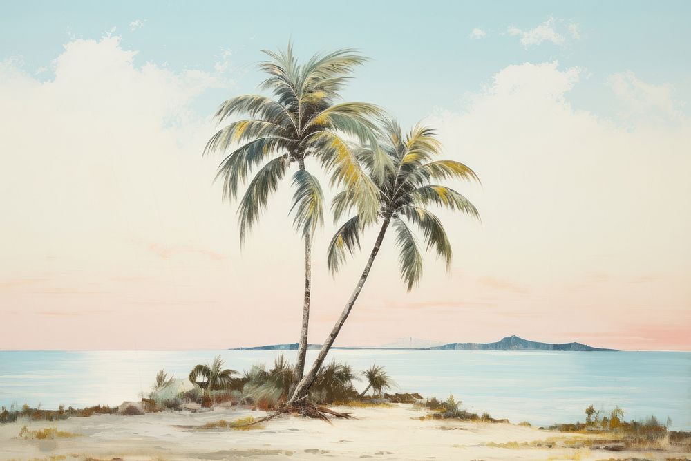 Landscape With ocean and palm landscape outdoors painting.