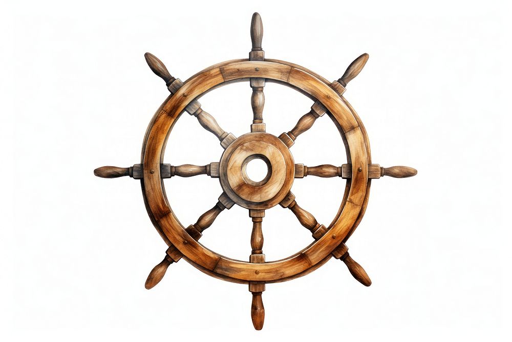 Pirate ship wheel vehicle old white background.