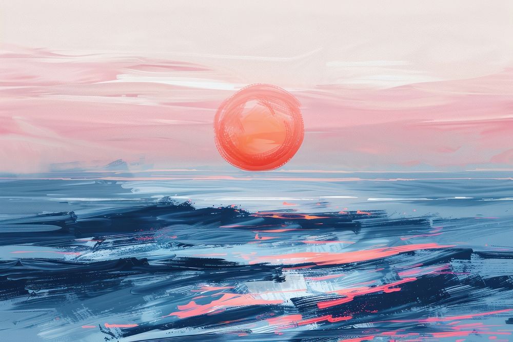 Beautiful sunrise over the sea painting sky backgrounds.