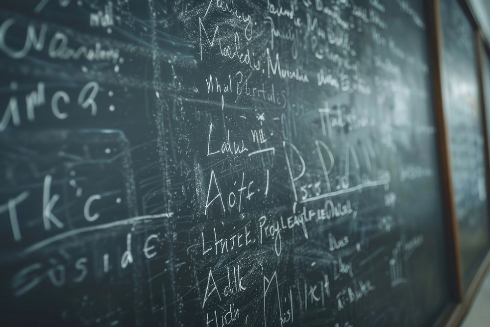 Physics and mathematics blackboard formula text.