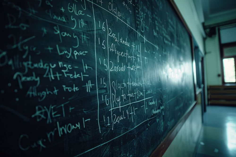 Physics and mathematics blackboard formula text.