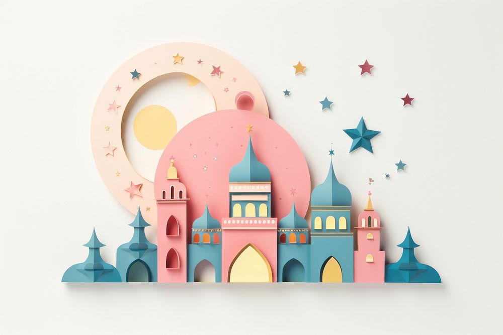 Color paper cutout illustration of a ramadan craft art representation.