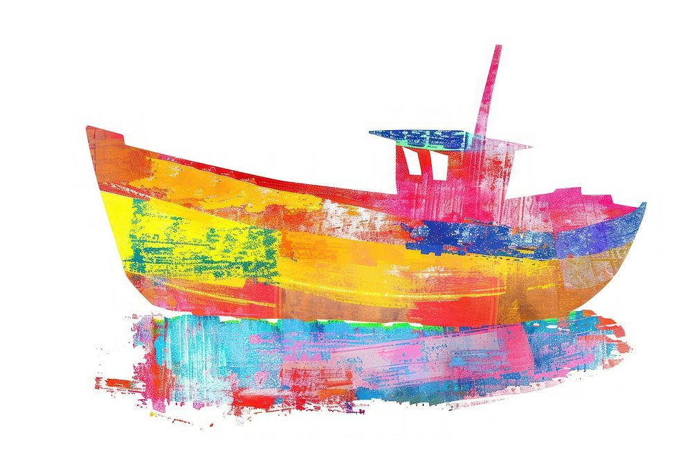 Boat Risograph style painting vehicle white background.